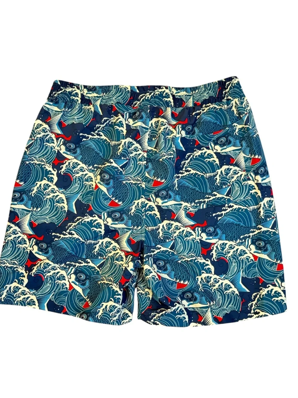 WESC Austin Koi Fish Print Unisex Pull-On Woven Shorts Teal Blue Mens M Womens L